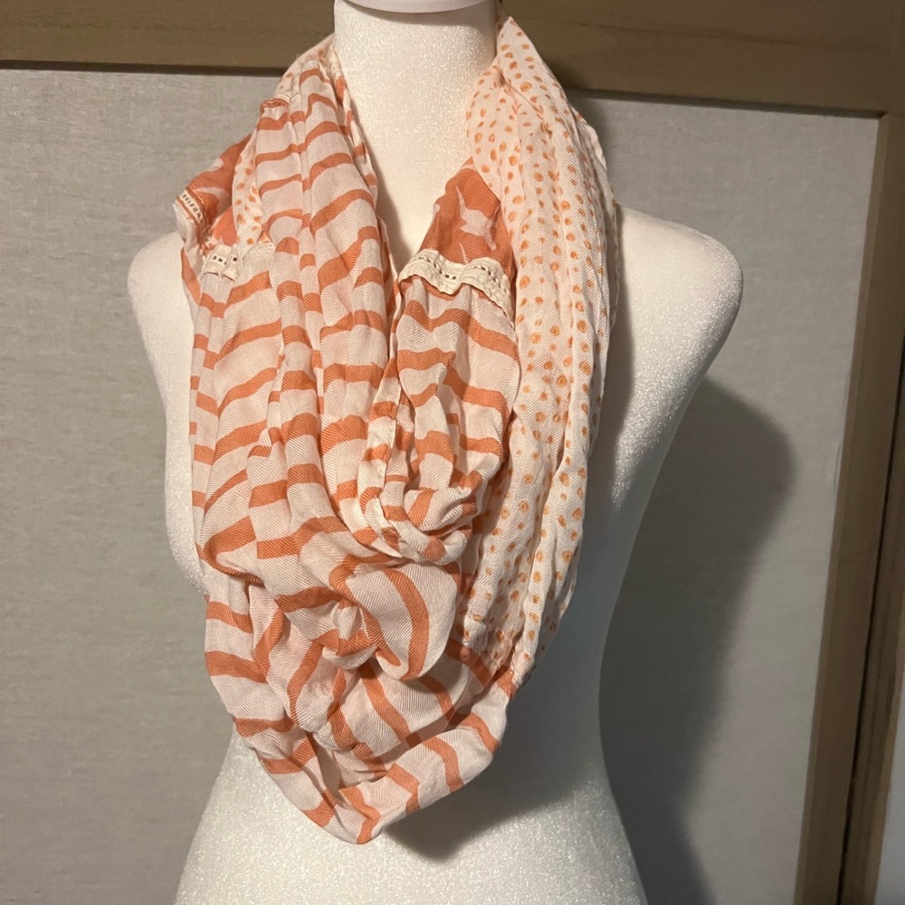 Dark coral and white LOFT Infinity Scarf